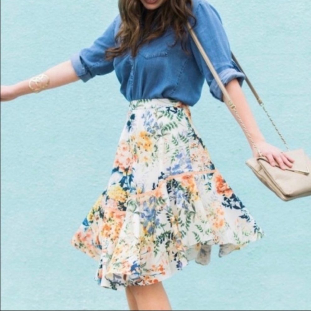 New Small 6 Anthropologie Ranna Gill Floral Gardin Botanical Garden Skirt Creme